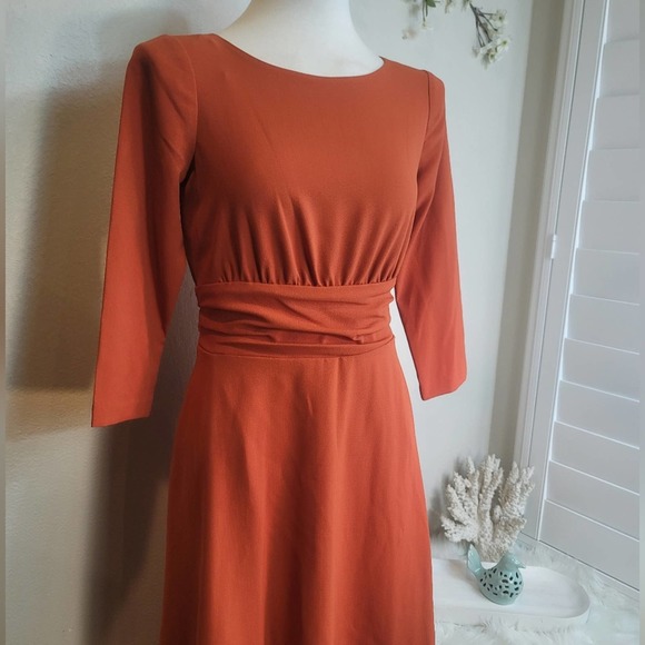 JULIA JORDAN ORANGE 3/4 SLEEVE A-LINE BOAT NECK MIDI DRESS WOMEN'S SIZE… - Picture 9 of 12